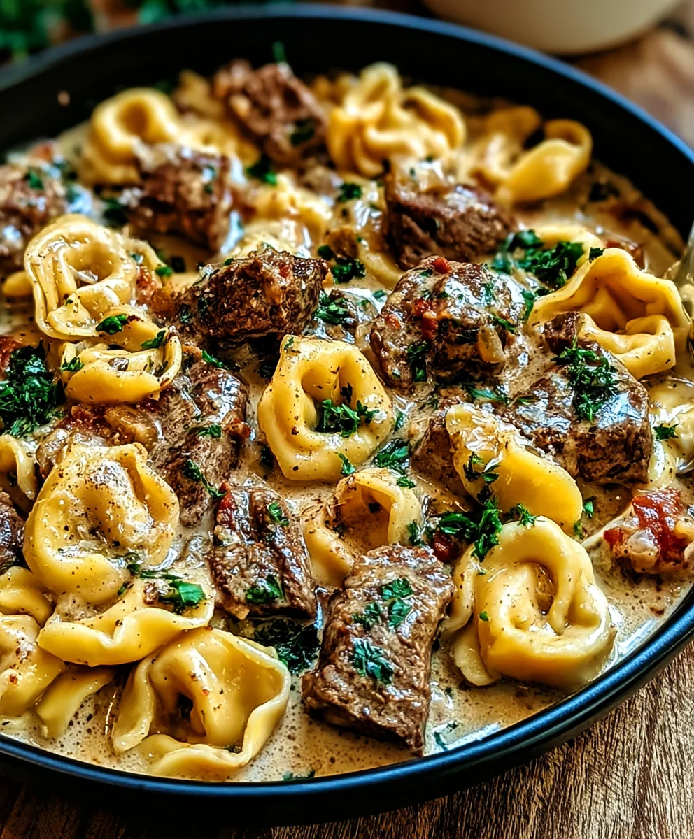 Creamy Cracked Garlic Steak Tortellini - Everyone Loves It!