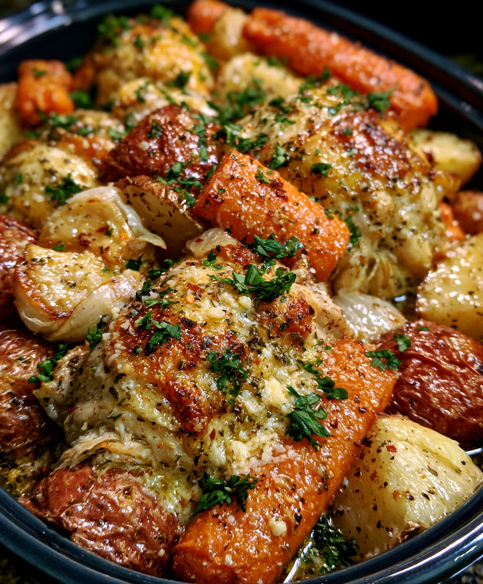 Best Garlic Parmesan Crockpot Chicken & Potatoes Ever!